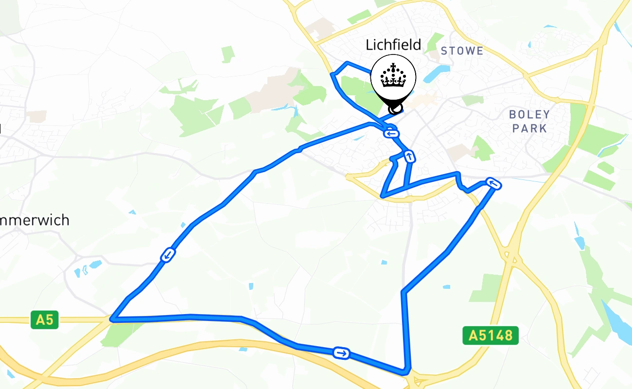 Lichfield 驾考路线 #1342 地图 - ENG 英国