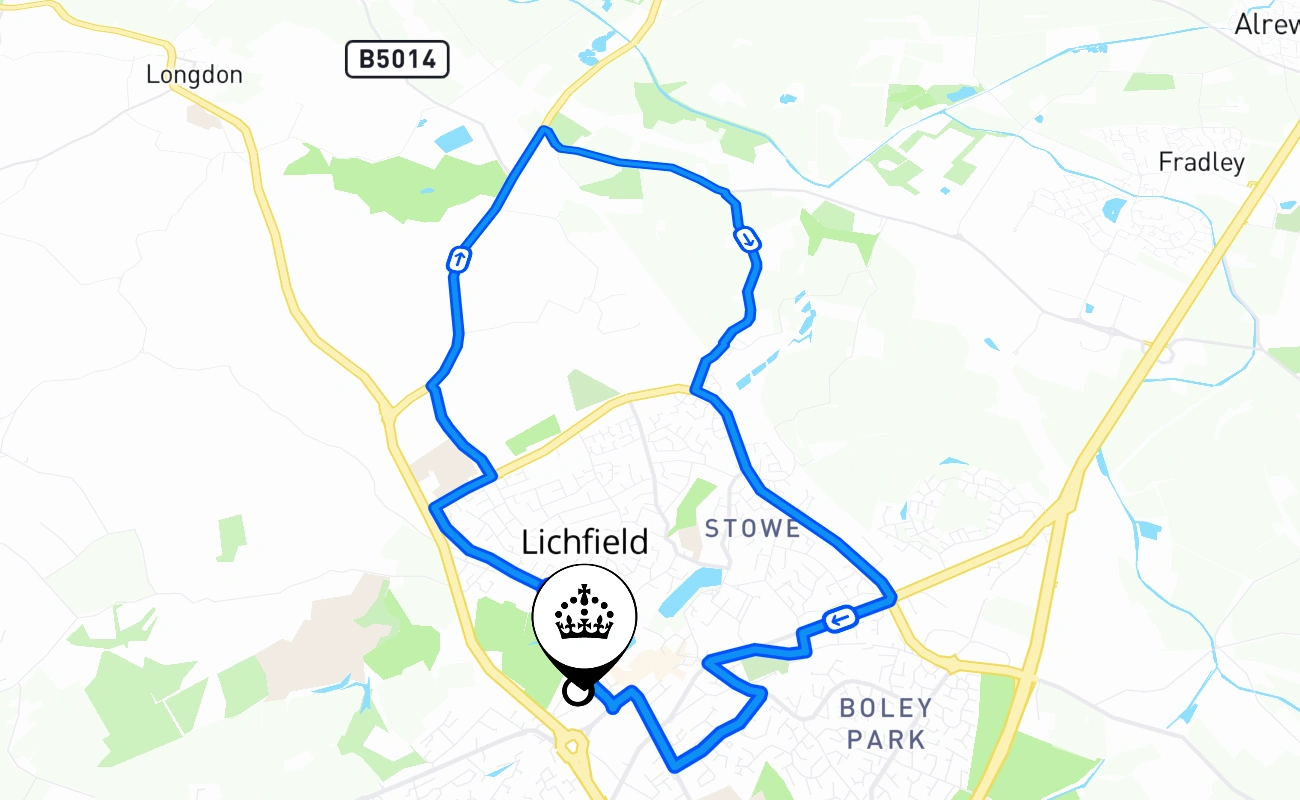 Lichfield driving test route #1352 map - ENG United Kingdom