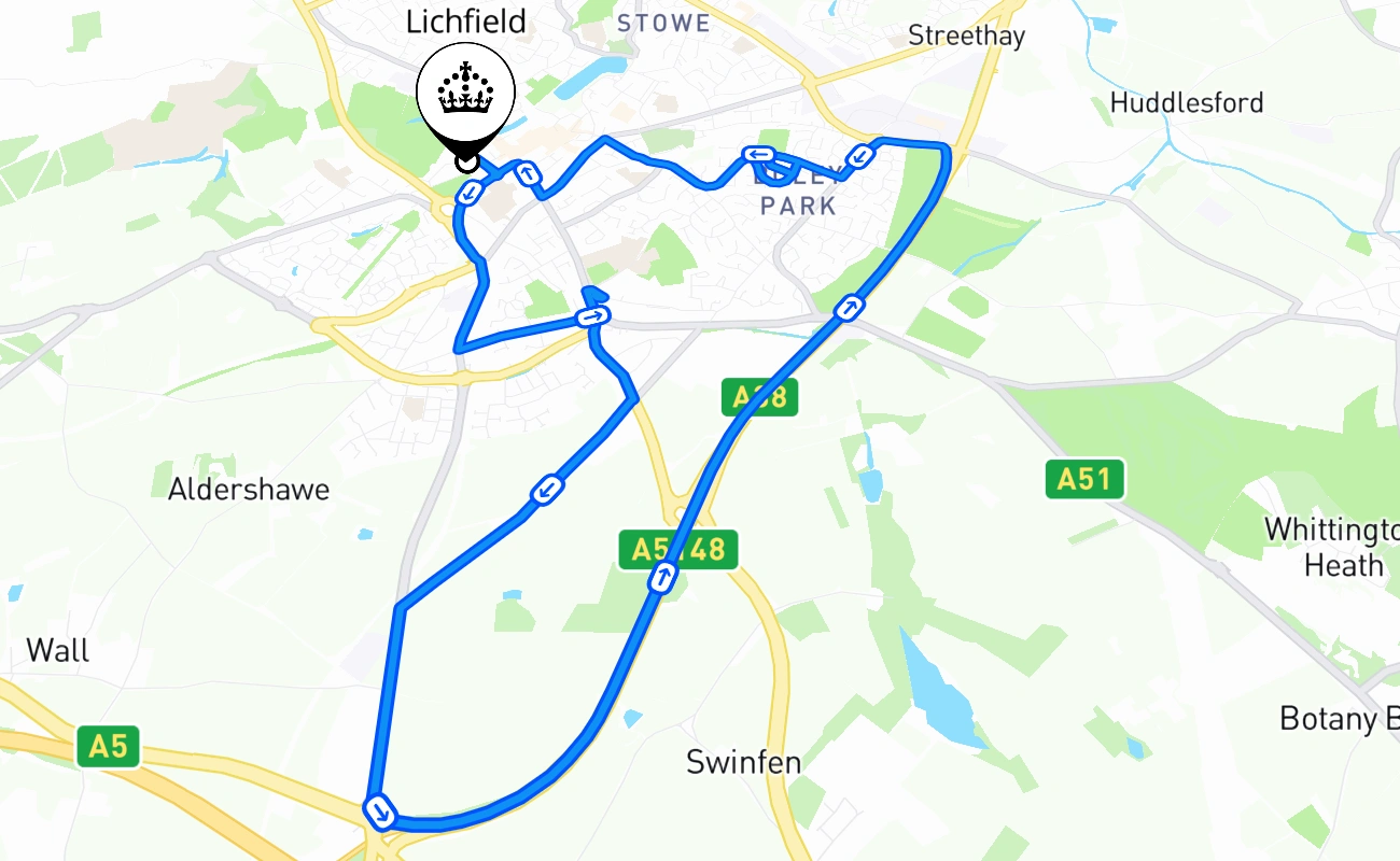 Lichfield 驾考路线 #1358 地图 - ENG 英国
