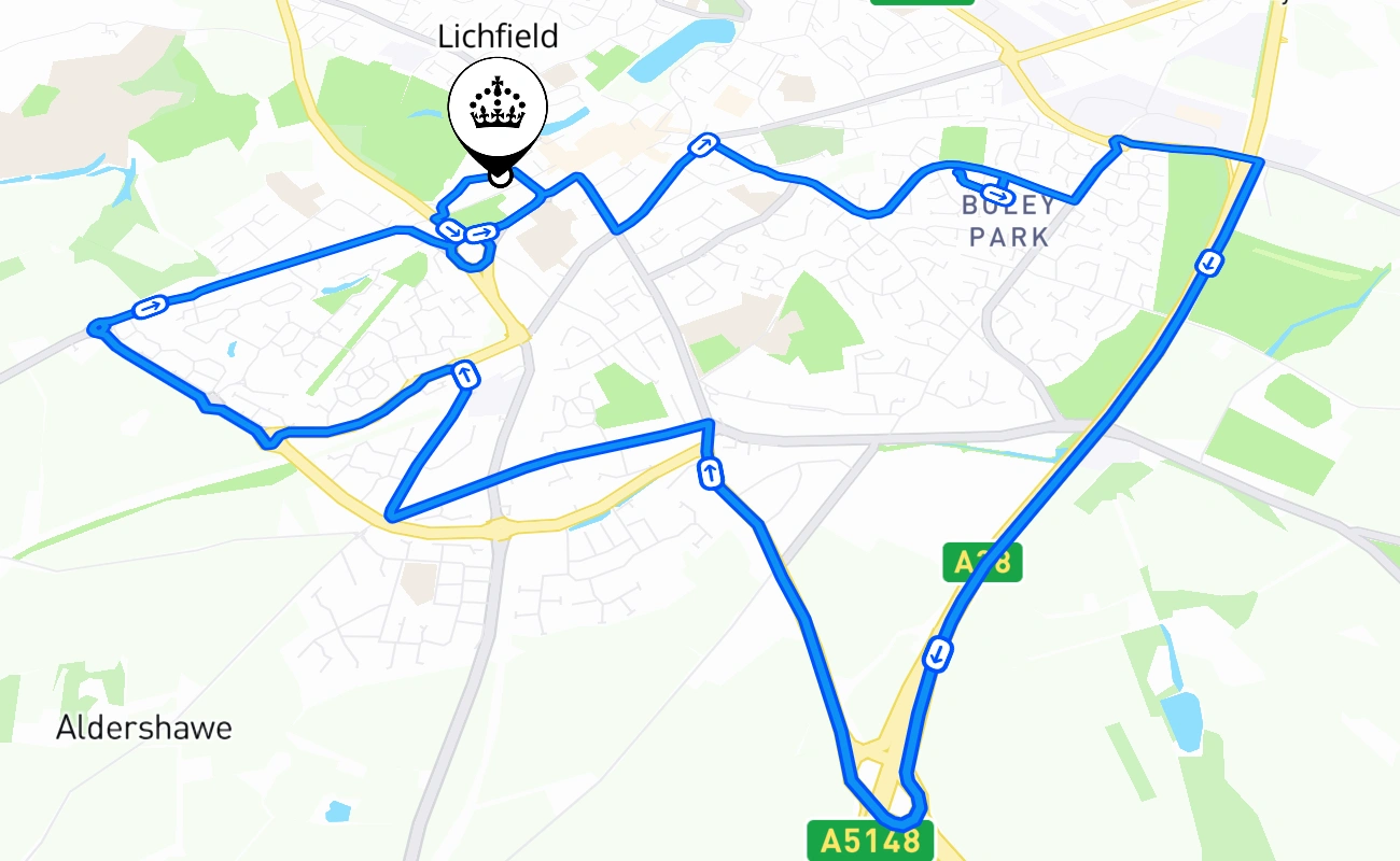 Lichfield 驾考路线 #1361 地图 - ENG 英国