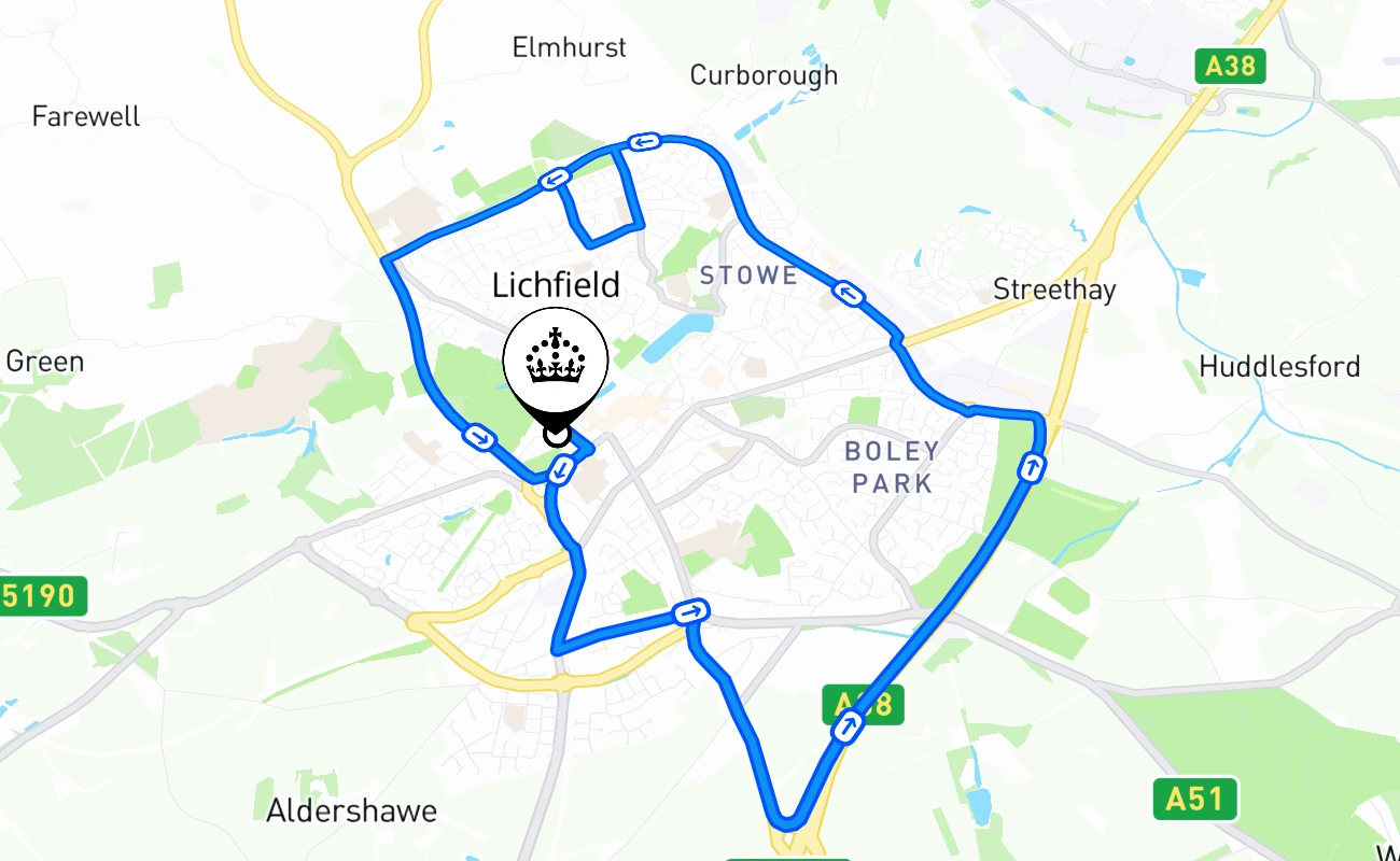 Lichfield 驾考路线 #1362 地图 - ENG 英国