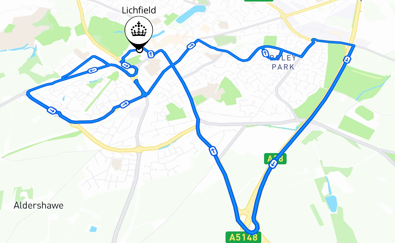 Lichfield 驾考路线 #1363 地图 - ENG 英国