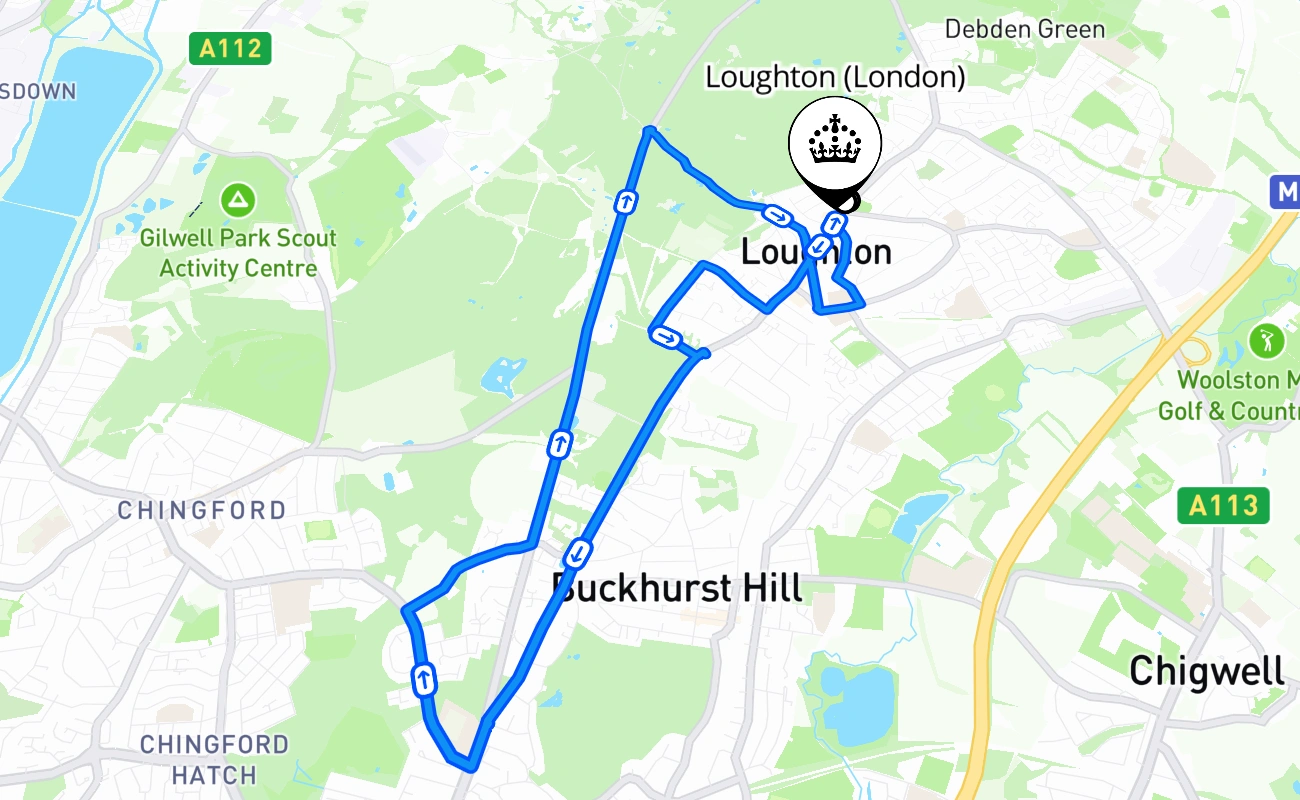 Loughton (London) driving test route #487 map - ENG United Kingdom