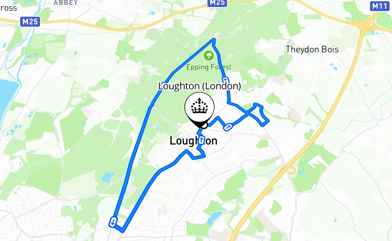 Loughton (London) driving test route #488 map - ENG United Kingdom