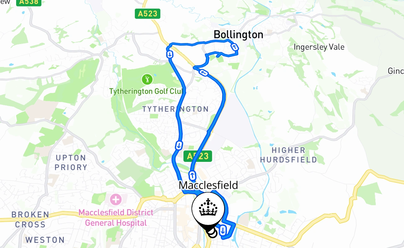Macclesfield driving test route #2091 map - ENG United Kingdom