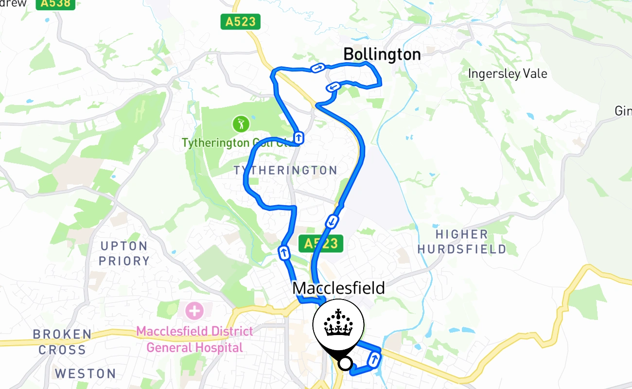 Macclesfield driving test route #2092 map - ENG United Kingdom