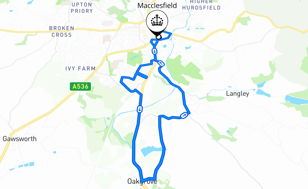 Macclesfield driving test route #2095 map - ENG United Kingdom