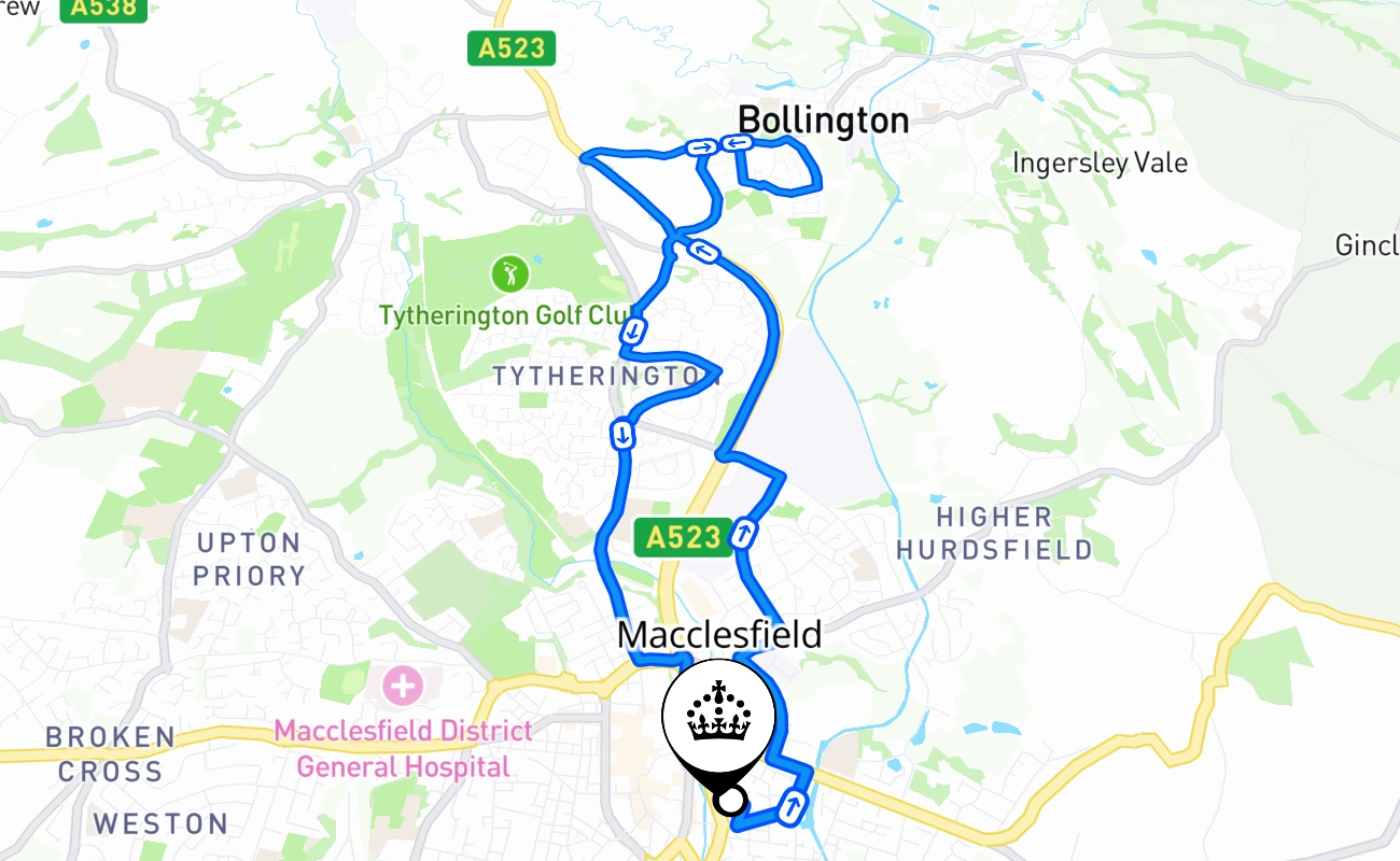 Macclesfield driving test route #2096 map - ENG United Kingdom