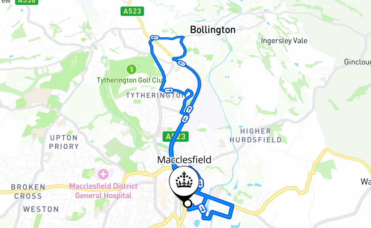 Macclesfield driving test route #2097 map - ENG United Kingdom