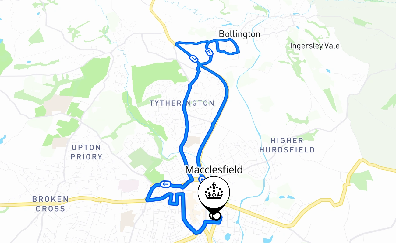 Macclesfield driving test route #2098 map - ENG United Kingdom