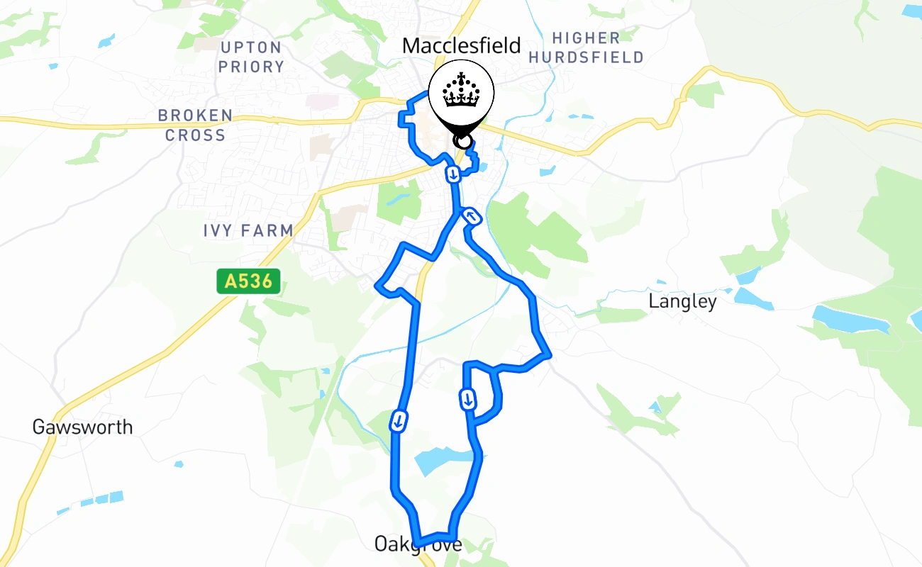 Macclesfield driving test route #2100 map - ENG United Kingdom
