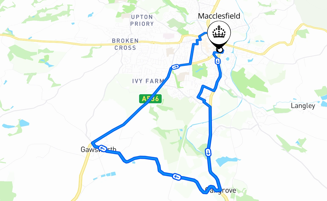 Macclesfield driving test route #2103 map - ENG United Kingdom