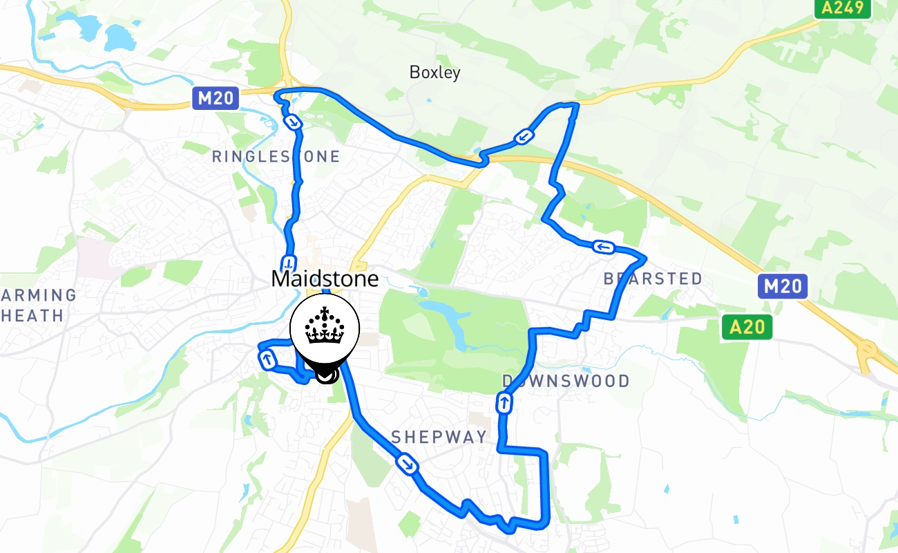 Maidstone driving test route #714 map - ENG United Kingdom