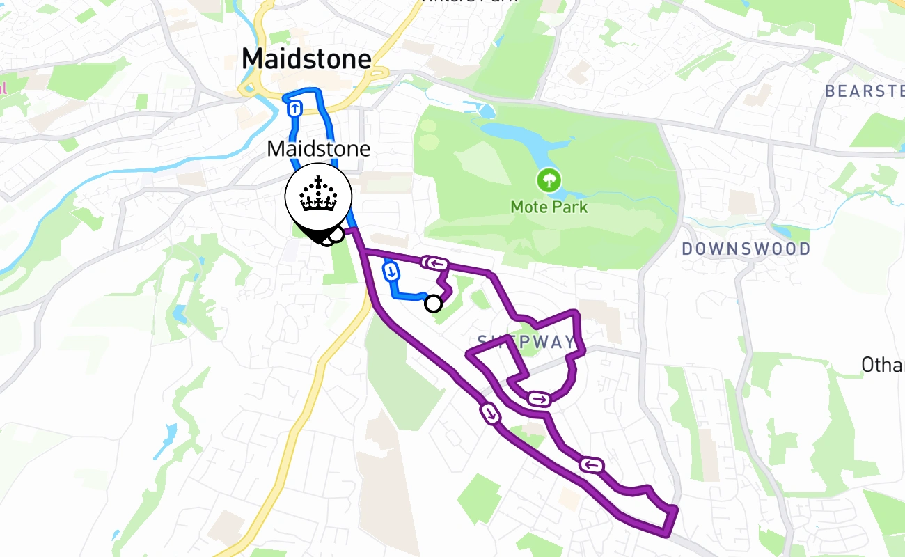 Maidstone driving test route #715 map - ENG United Kingdom
