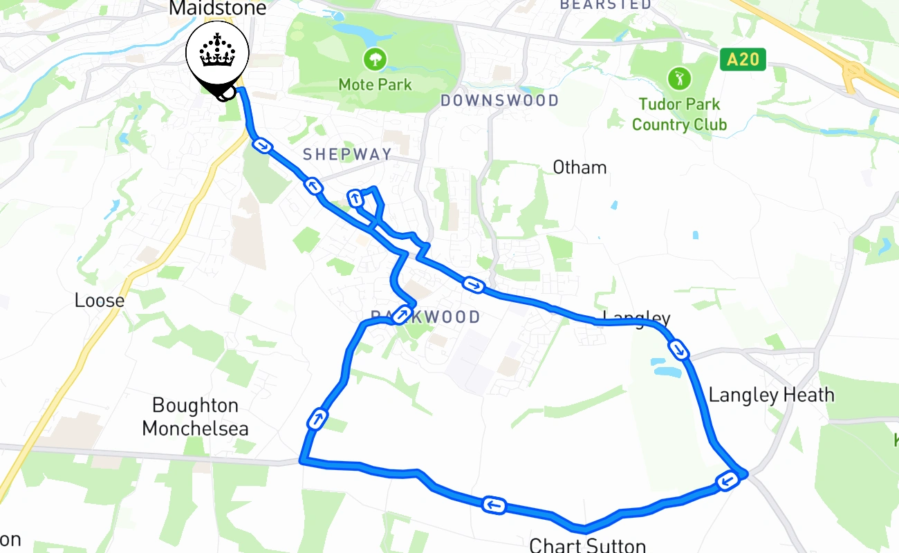 Maidstone driving test route #716 map - ENG United Kingdom
