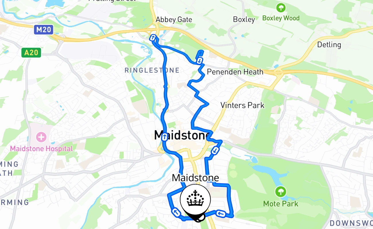Maidstone driving test route #717 map - ENG United Kingdom