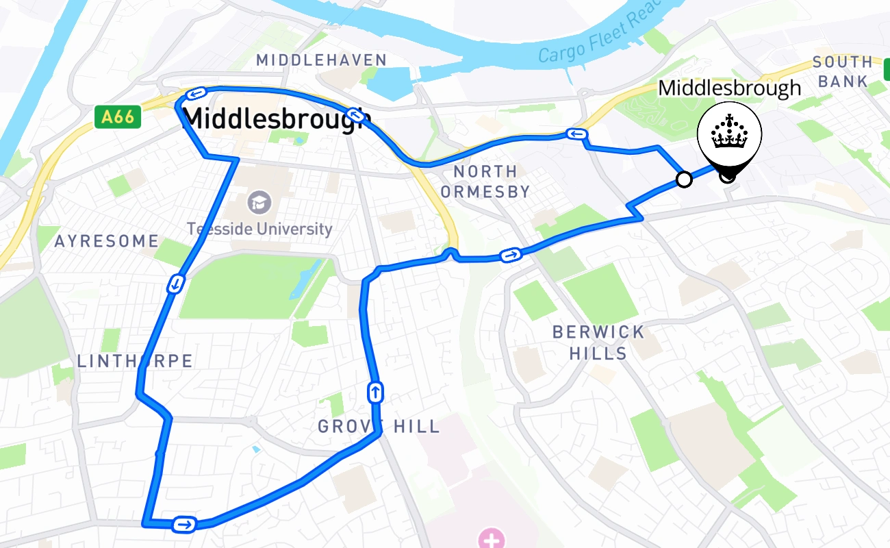Middlesbrough driving test route #2435 map - ENG United Kingdom