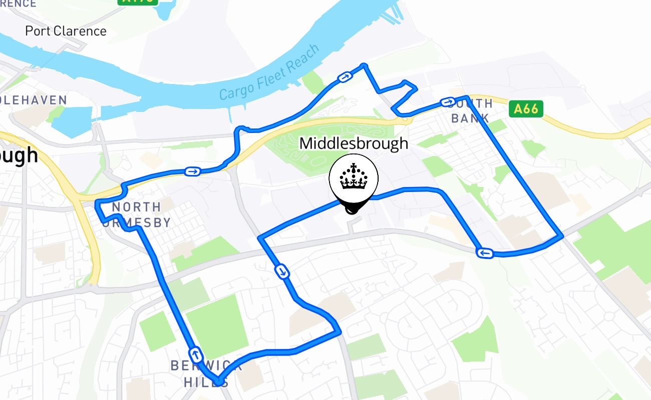 Middlesbrough driving test route #2741 map - ENG United Kingdom