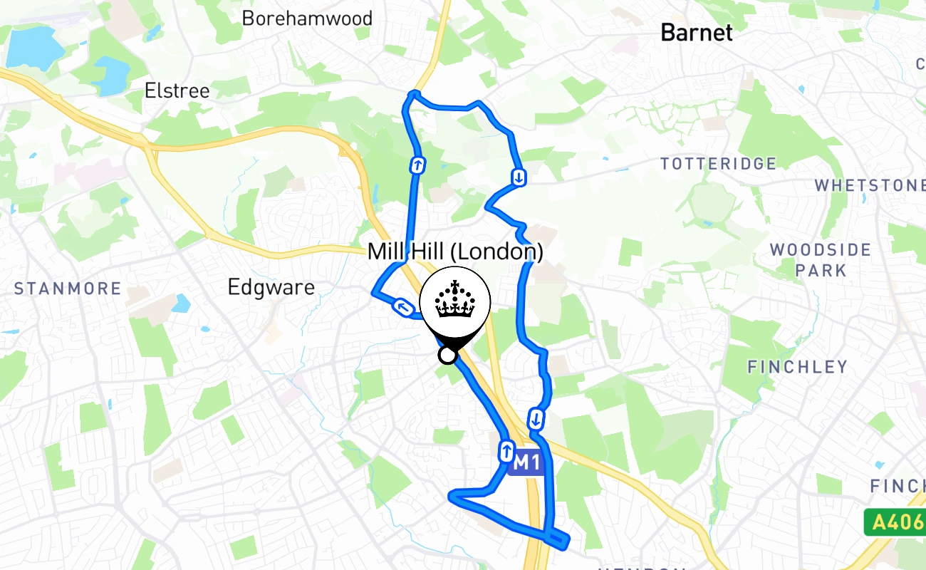 Mill Hill (London) 驾考路线 #1802 地图 - ENG 英国