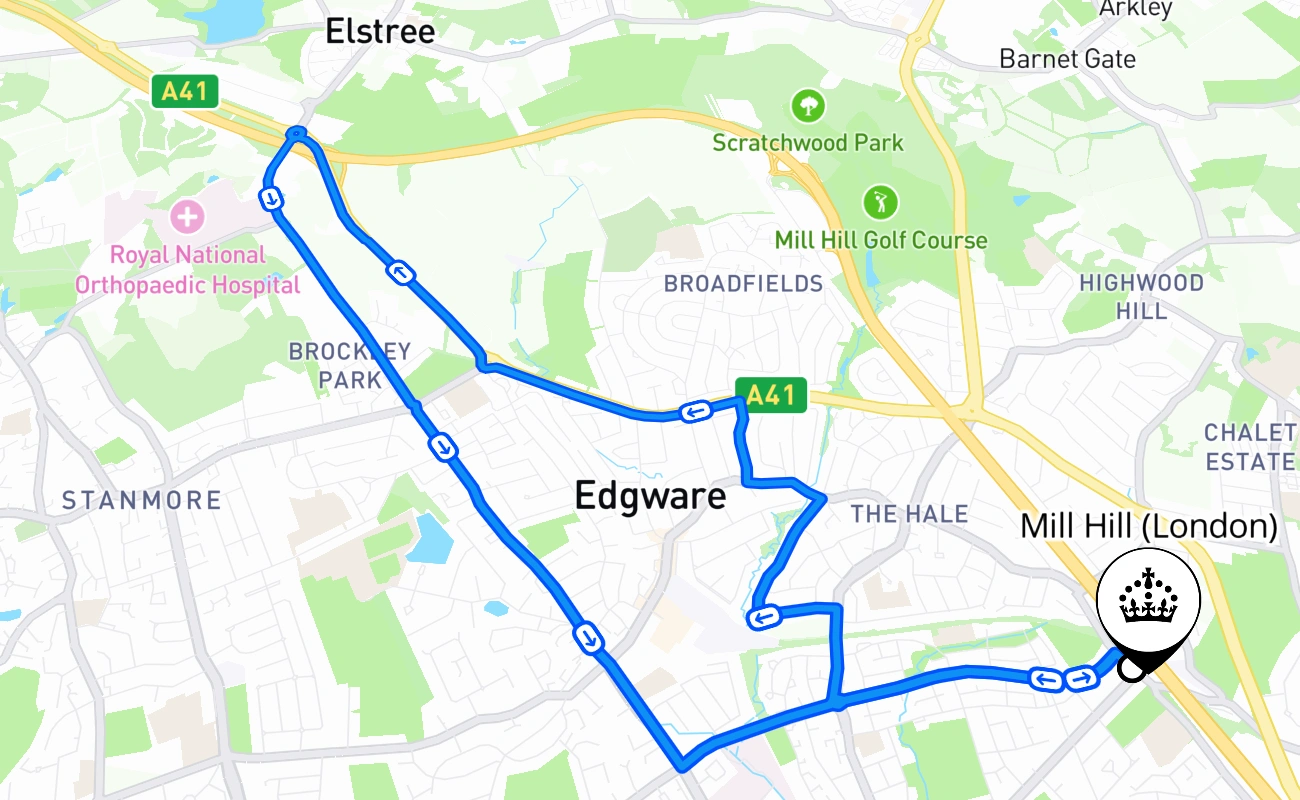 Mill Hill (London) 驾考路线 #1805 地图 - ENG 英国