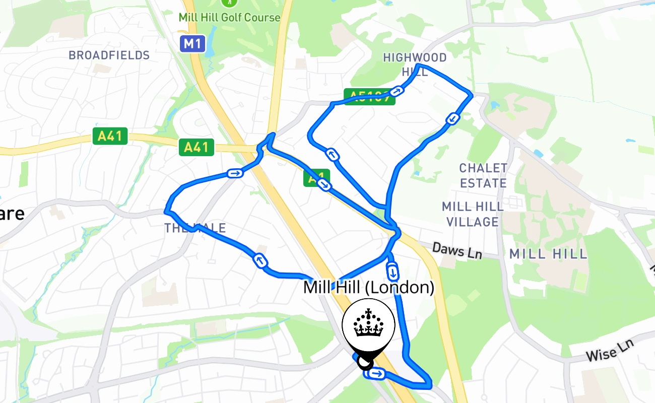Mill Hill (London) 驾考路线 #1808 地图 - ENG 英国