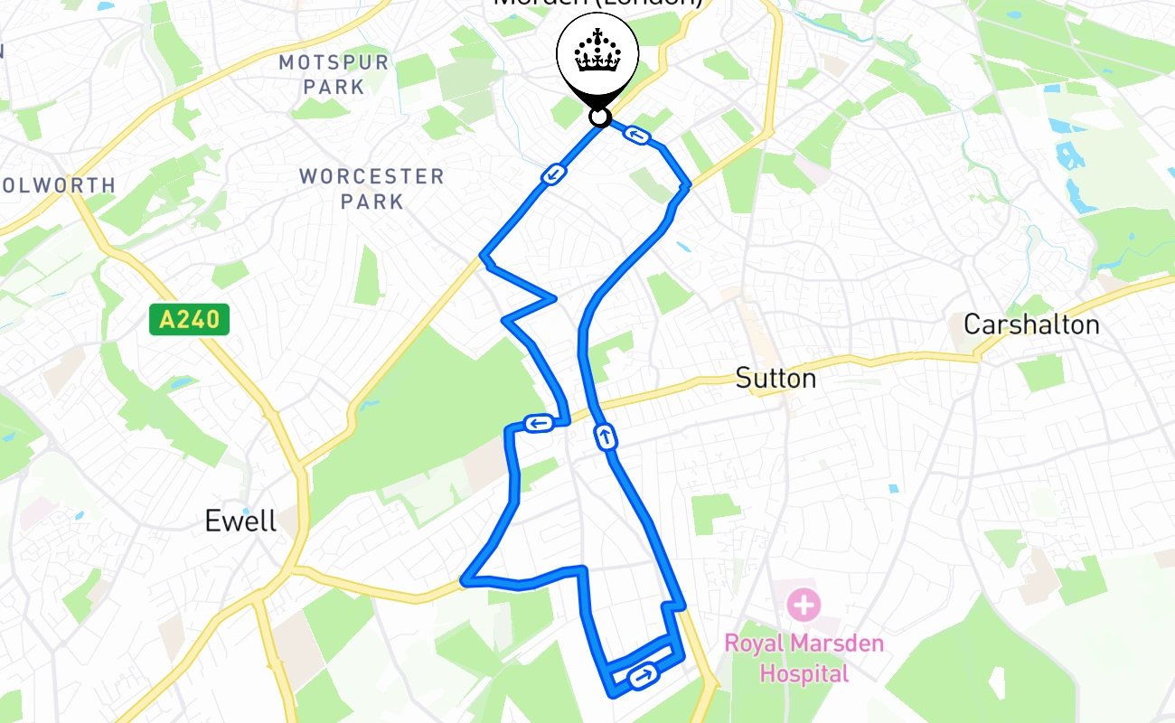Morden (London) 驾考路线 #434 地图 - ENG 英国
