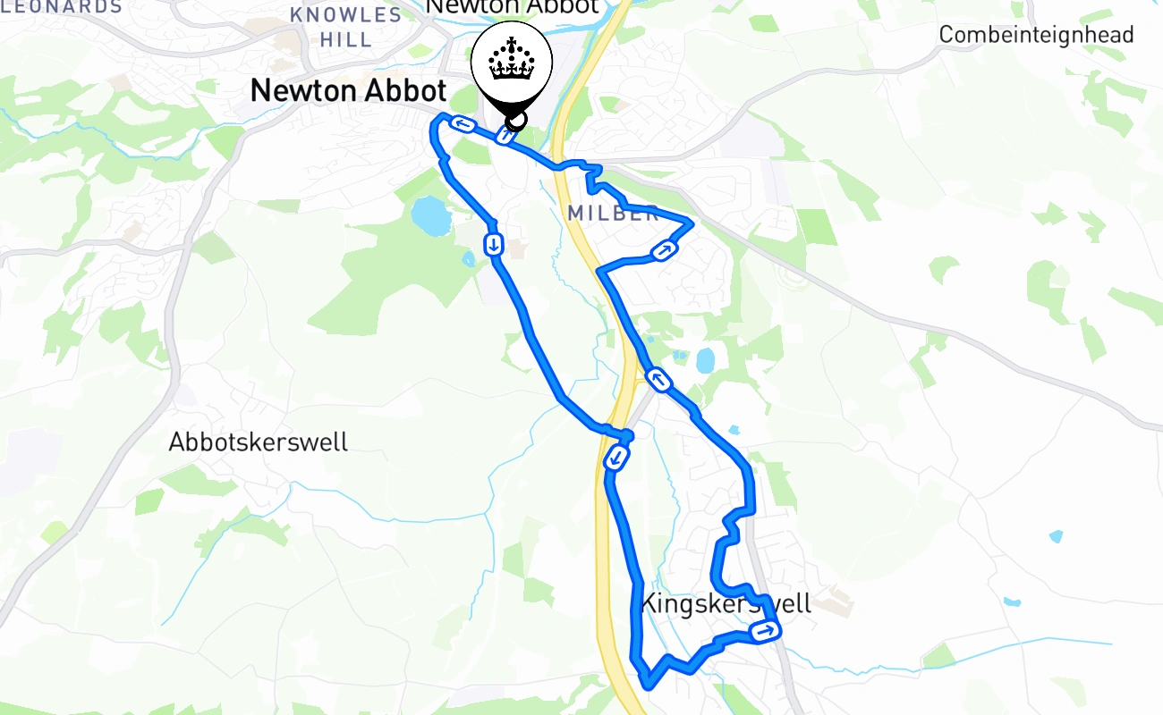 Newton Abbot driving test route #1748 map - ENG United Kingdom