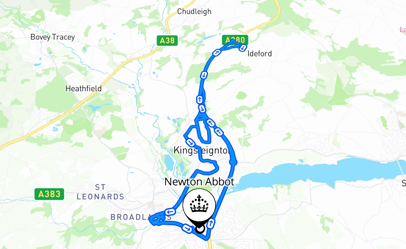 Newton Abbot driving test route #1749 map - ENG United Kingdom