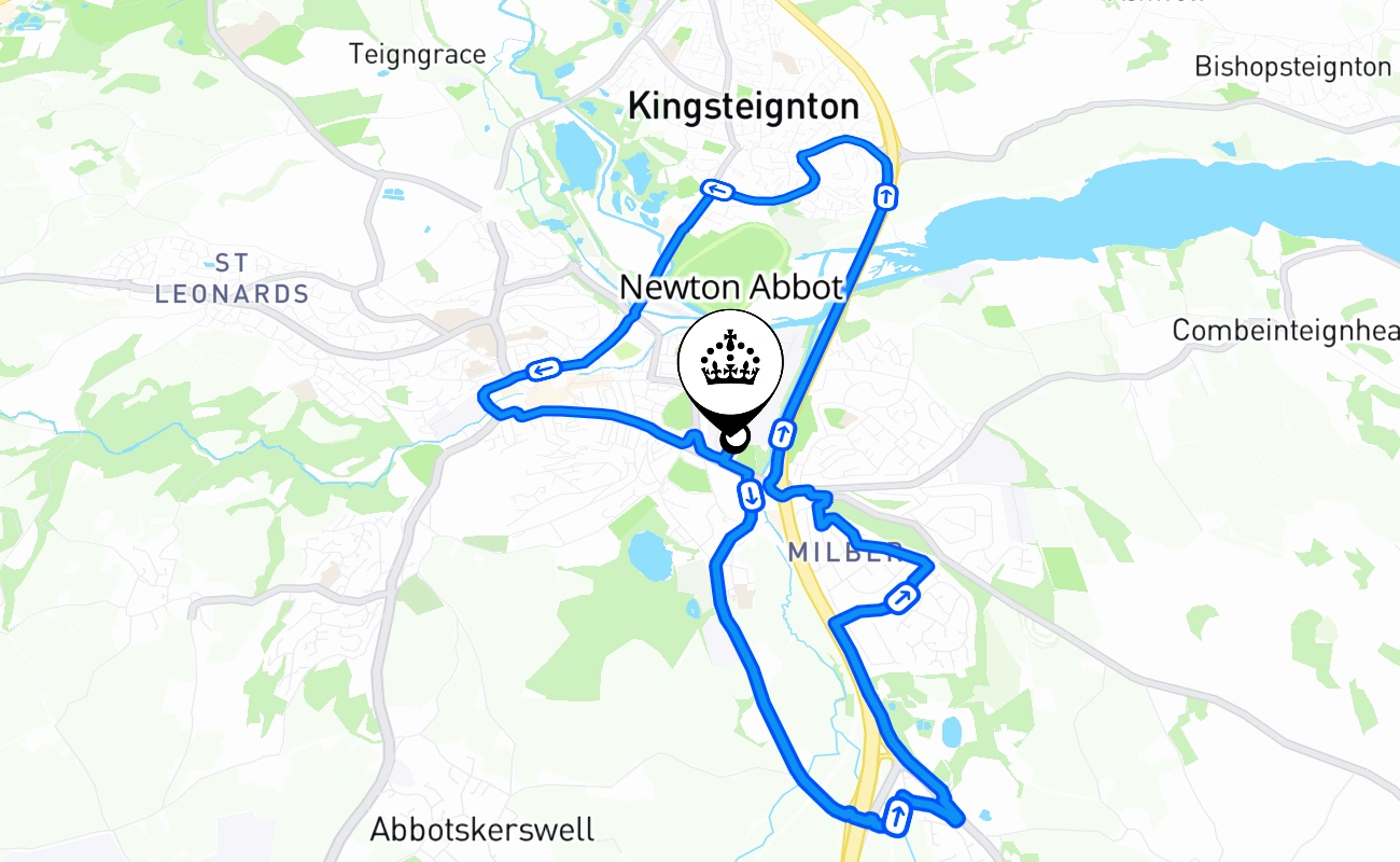Newton Abbot driving test route #1750 map - ENG United Kingdom