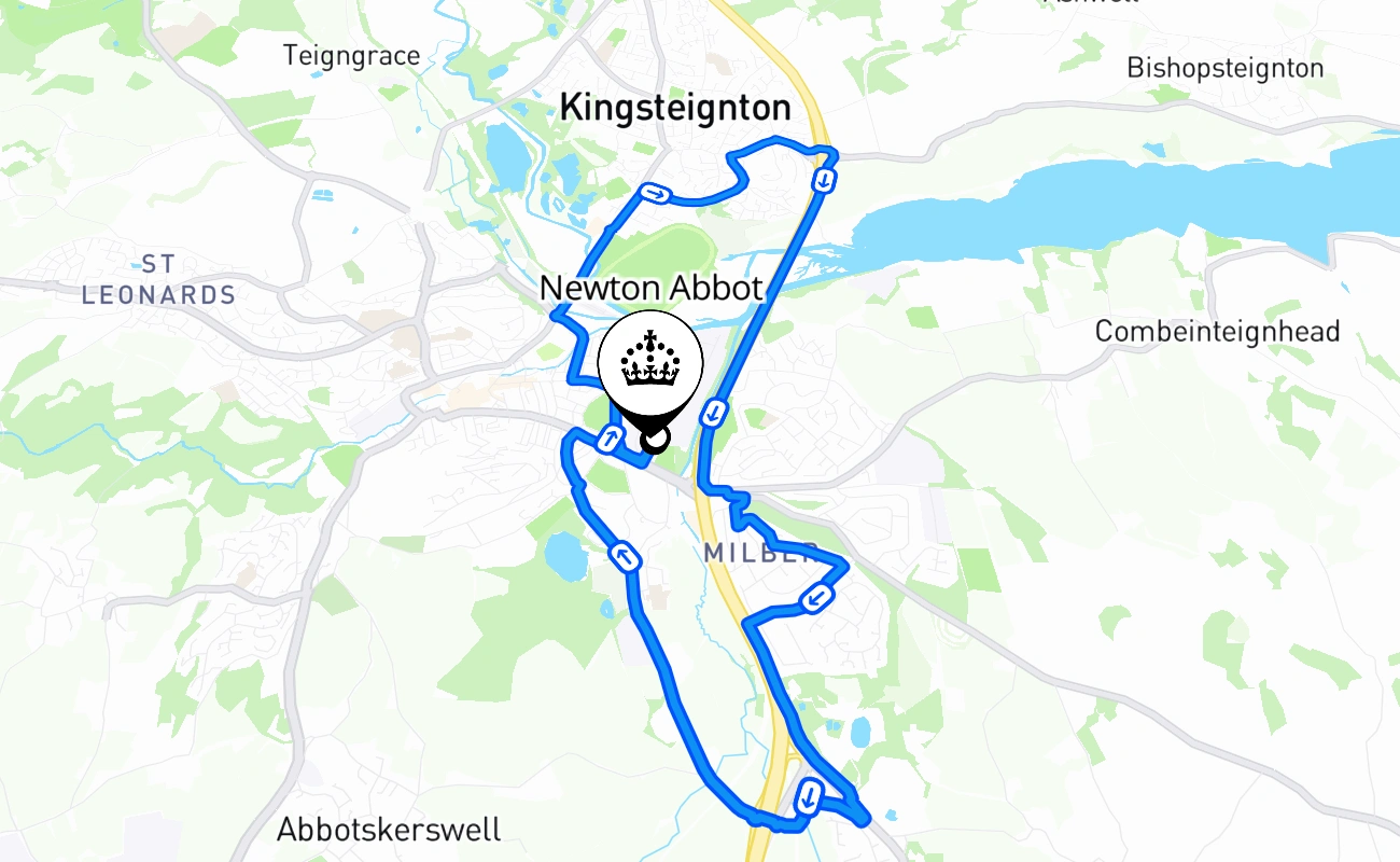 Newton Abbot driving test route #1751 map - ENG United Kingdom