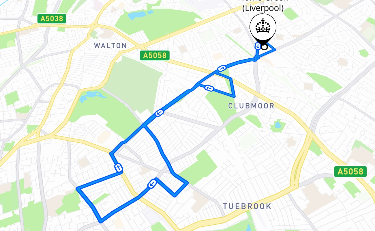 Norris Green (Liverpool) driving test route #971 map - ENG United Kingdom