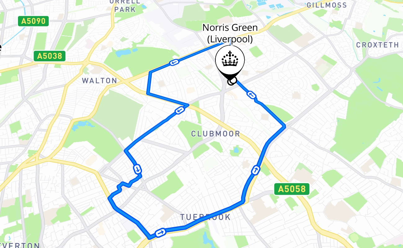 Norris Green (Liverpool) driving test route #977 map - ENG United Kingdom