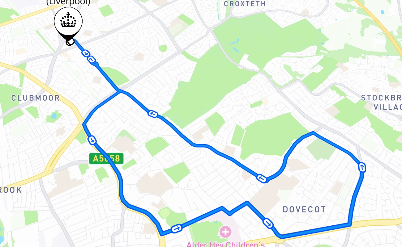 Norris Green (Liverpool) driving test route #978 map - ENG United Kingdom