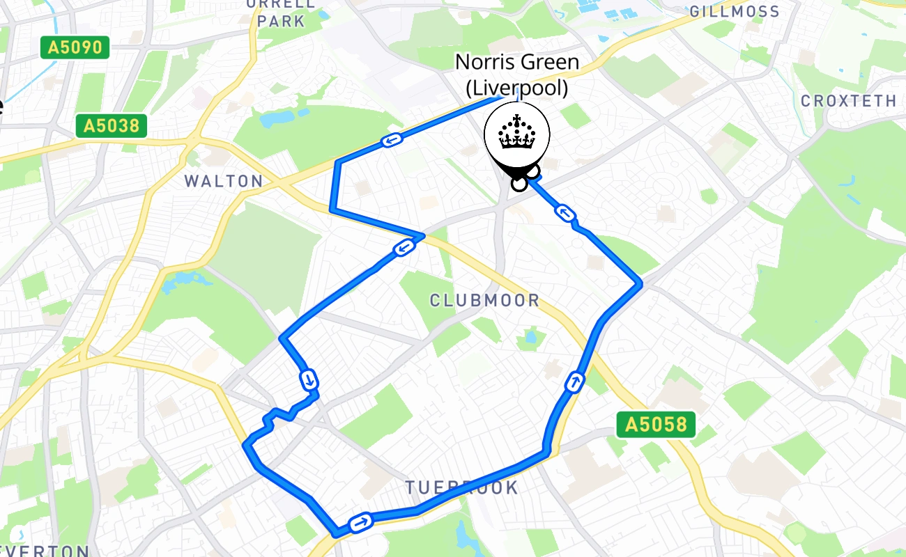 Norris Green (Liverpool) driving test route #979 map - ENG United Kingdom