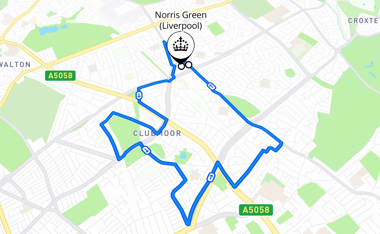 Norris Green (Liverpool) driving test route #981 map - ENG United Kingdom