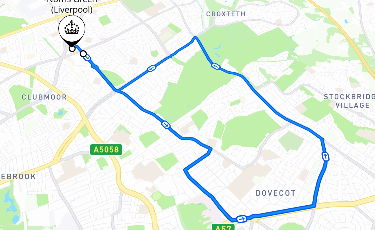Norris Green (Liverpool) driving test route #982 map - ENG United Kingdom