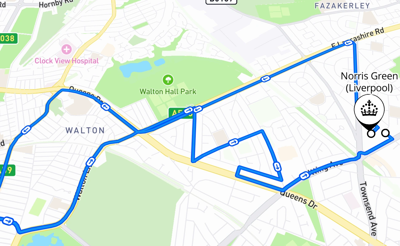 Norris Green (Liverpool) driving test route #983 map - ENG United Kingdom