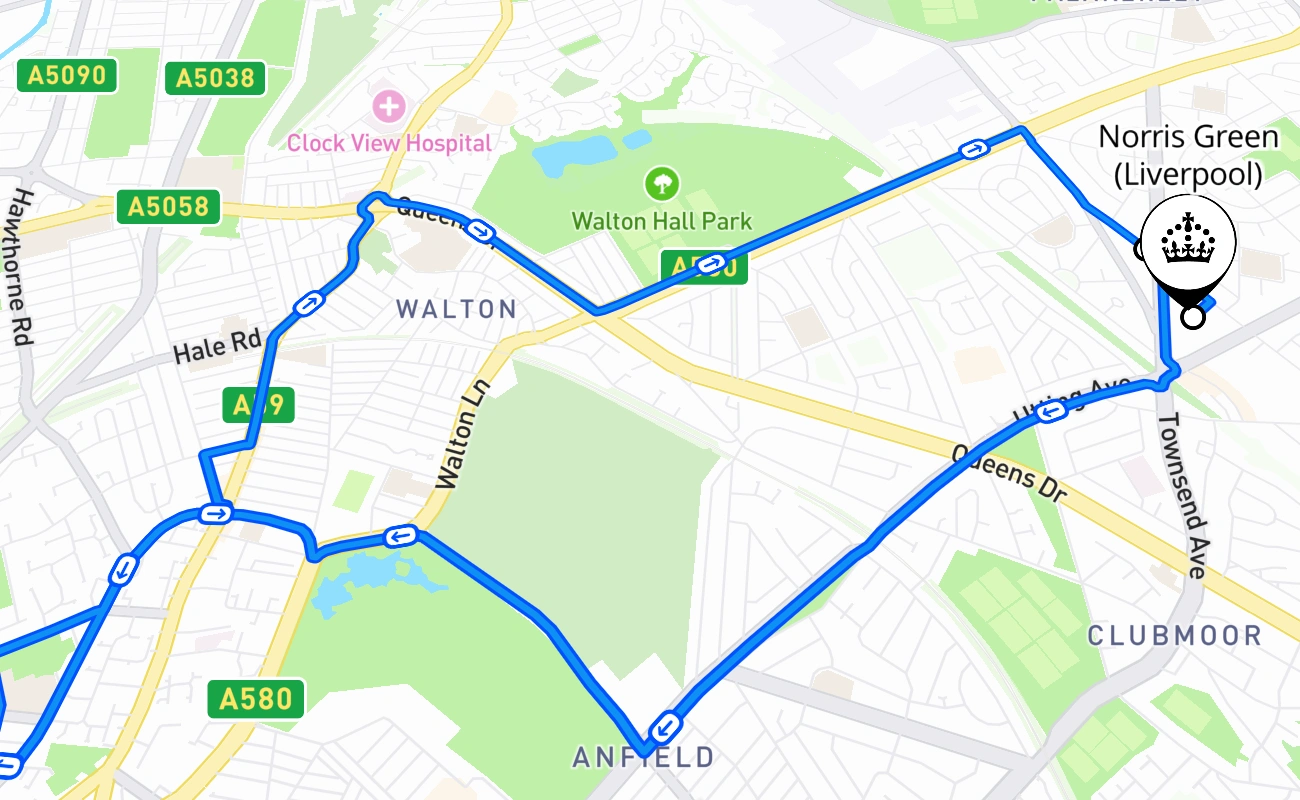 Norris Green (Liverpool) driving test route #985 map - ENG United Kingdom