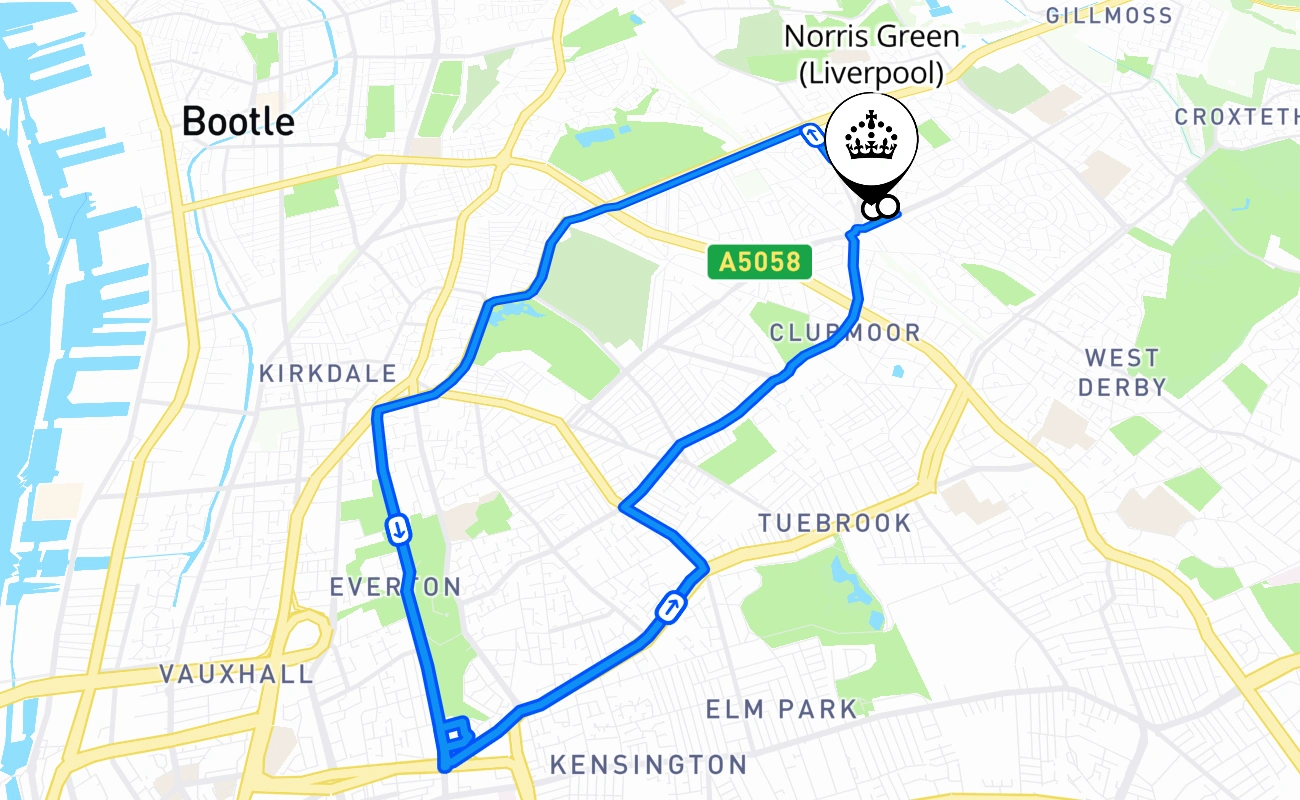 Norris Green (Liverpool) driving test route #986 map - ENG United Kingdom