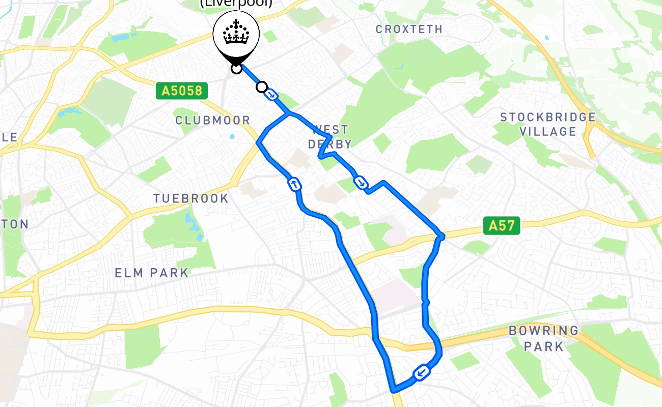 Norris Green (Liverpool) driving test route #988 map - ENG United Kingdom