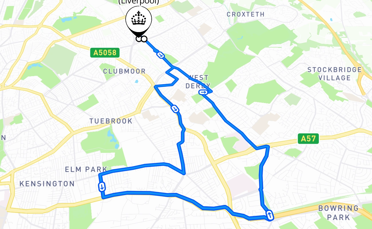 Norris Green (Liverpool) driving test route #989 map - ENG United Kingdom