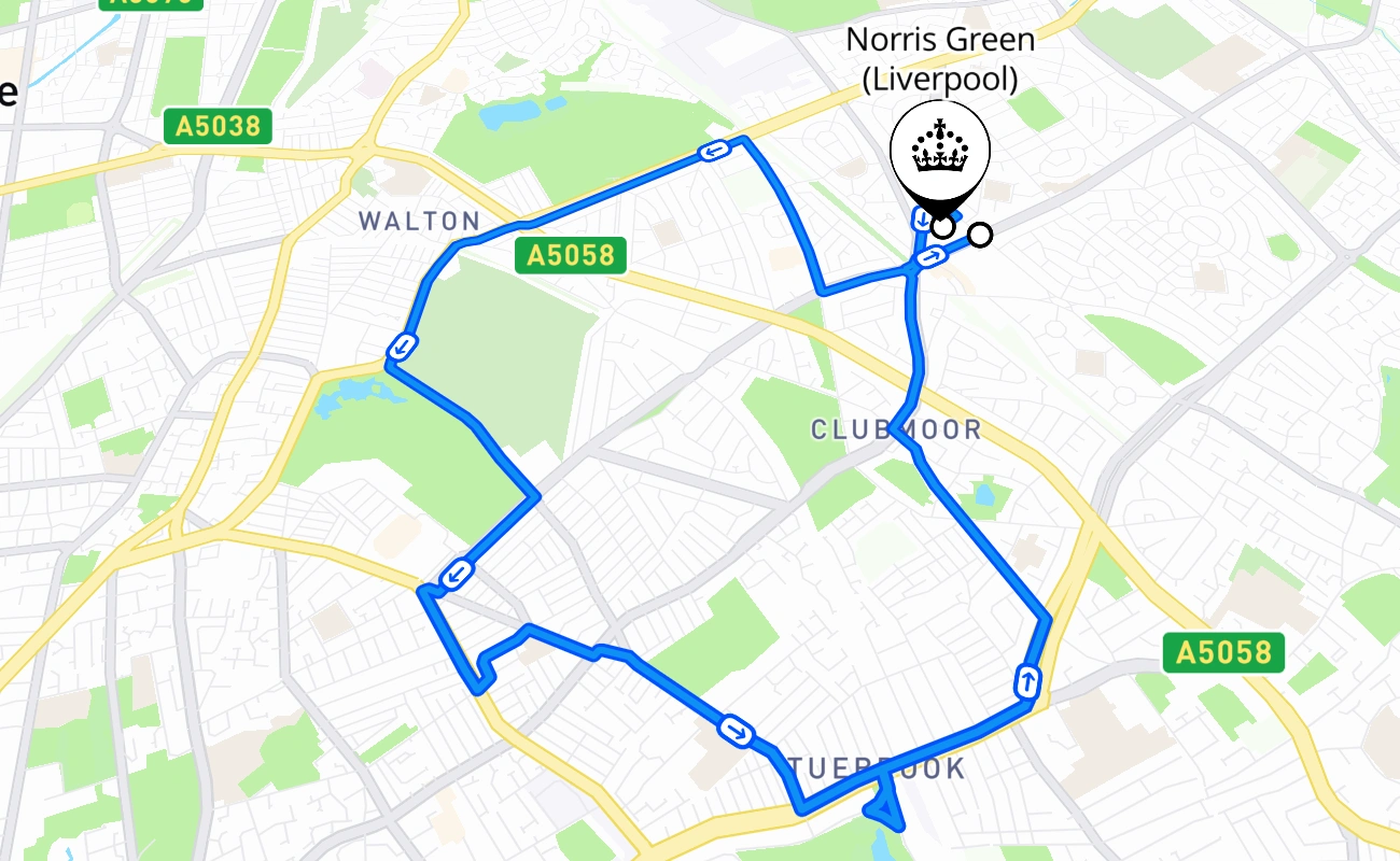 Norris Green (Liverpool) driving test route #992 map - ENG United Kingdom