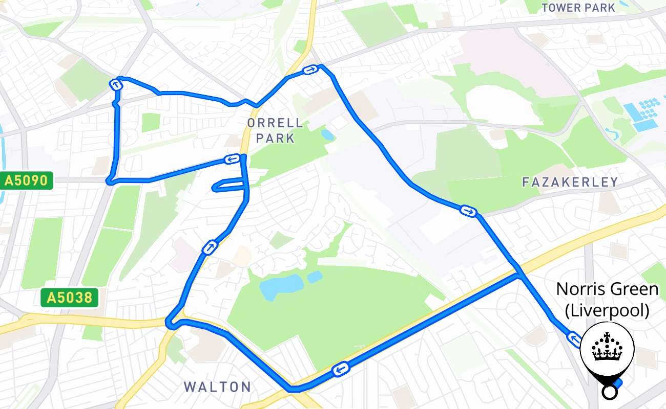 Norris Green (Liverpool) driving test route #993 map - ENG United Kingdom