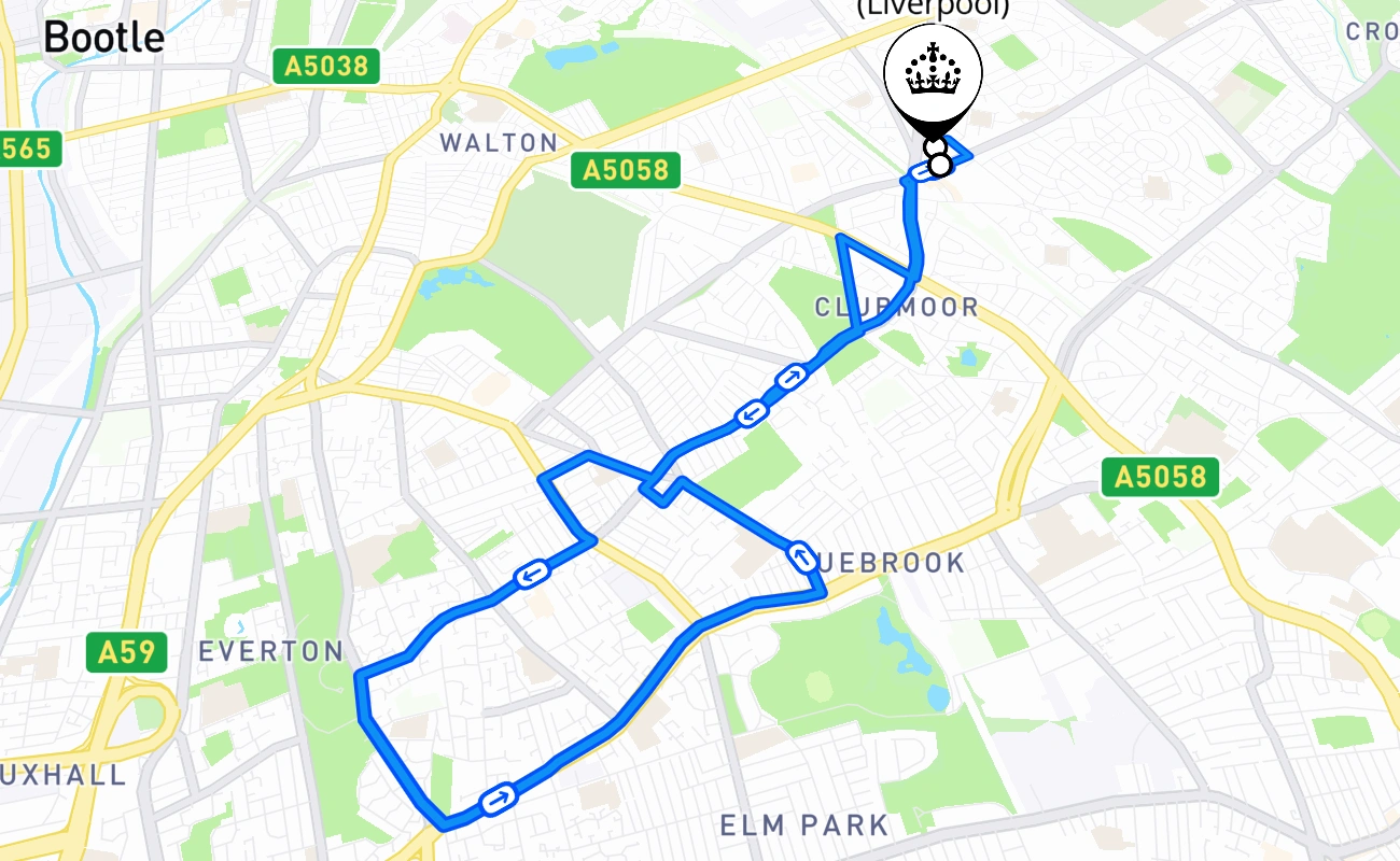 Norris Green (Liverpool) driving test route #995 map - ENG United Kingdom