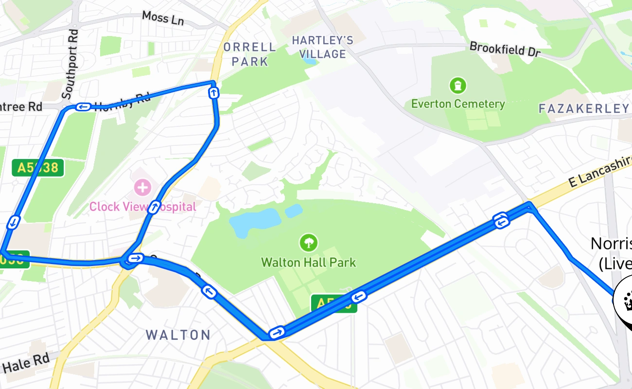 Norris Green (Liverpool) driving test route #1048 map - ENG United Kingdom