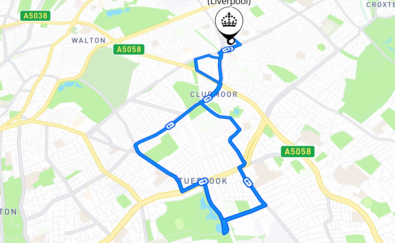 Norris Green (Liverpool) driving test route #1049 map - ENG United Kingdom