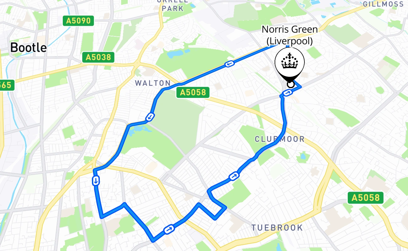 Norris Green (Liverpool) driving test route #1050 map - ENG United Kingdom