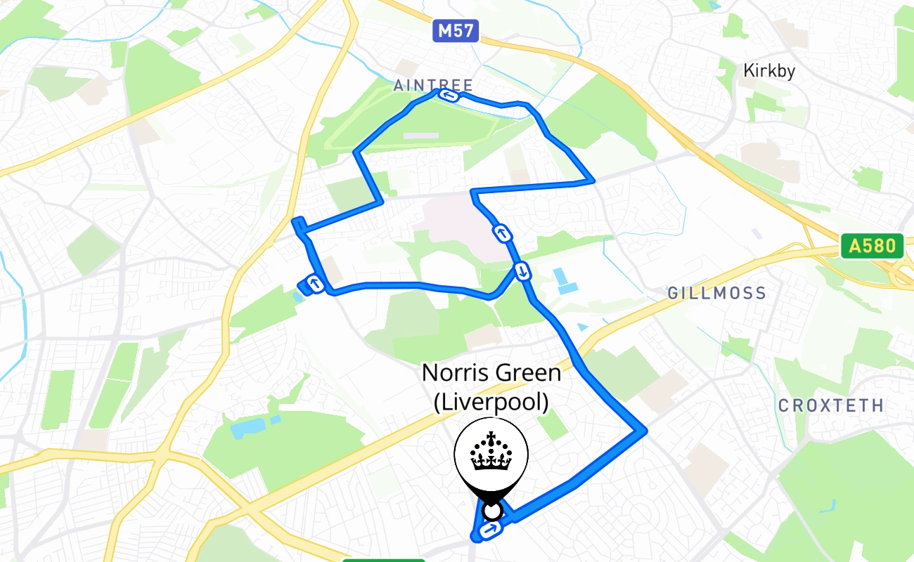 Norris Green (Liverpool) driving test route #1051 map - ENG United Kingdom