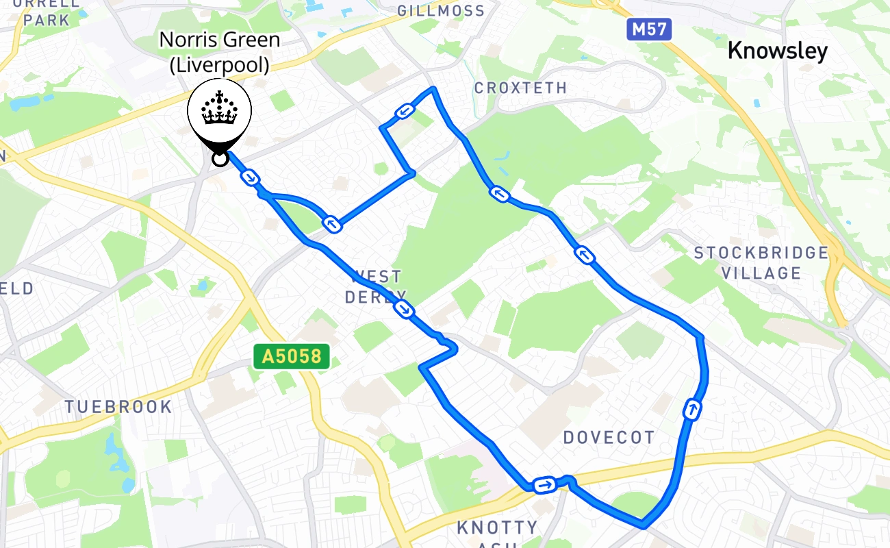 Norris Green (Liverpool) driving test route #2661 map - ENG United Kingdom