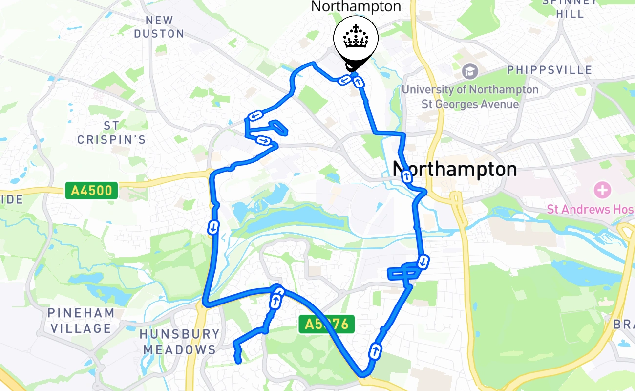 Northampton driving test route #1588 map - ENG United Kingdom